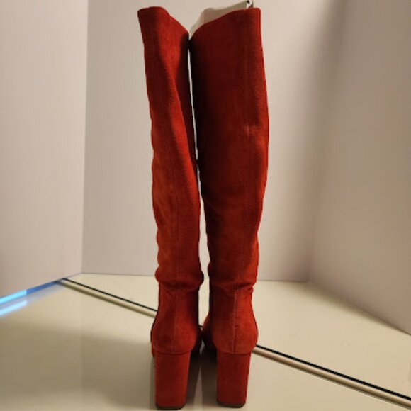 Banana Republic Knee-High Red Suede Heeled Boots - Picture 9 of 9